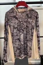 Huk Fishing Icon Hoodie L Large Blue Camo Lightweight Performance UPF Outdoor