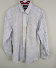 Paul Fredrick Dress Shirt Men's 16-33 White Button Up Long Sleeve Striped Cotton