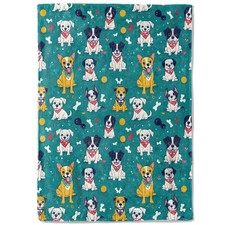Cute Dog Fleece Blanket - 50x60in Cartoon Puppy Bone and Paw Print Throw Blan...
