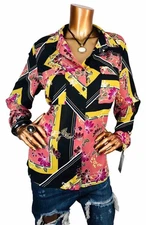 Apt. 9 XL Top NWT $36 Floral Prints Button Up Shirt Long Sleeves Blouse Collar