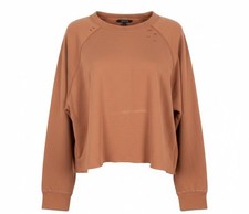 Aerie Cropped Raglan Sweatshirt Rust Orange Distressed Women  s Sz L NWT