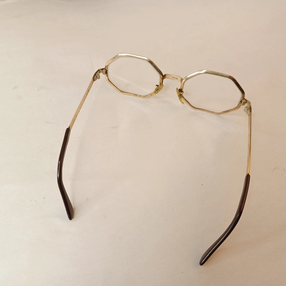 Vintage Raybert Eyeglasses Frames Hexolux Gold Octagon 48/20 - Image 3 of 4
