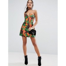 ASOS Dark Floral Brocade Strapless Sweetheart Mini Dome Dress US 4 Prom Romance