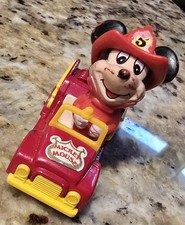 2 " Walt Disney Tomy Toy Mickey Mouse 5 Fire Truck Red Engine Car Gray Wheels