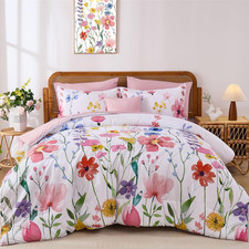 Annibedding Queen Size Comforter Set, 8 Piece Pink Floral Bed in a Bag, Flower R