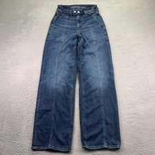 American Eagle Super High-Rise Baggy Wide Leg Jeans Womens 00 Dark Wash Denim