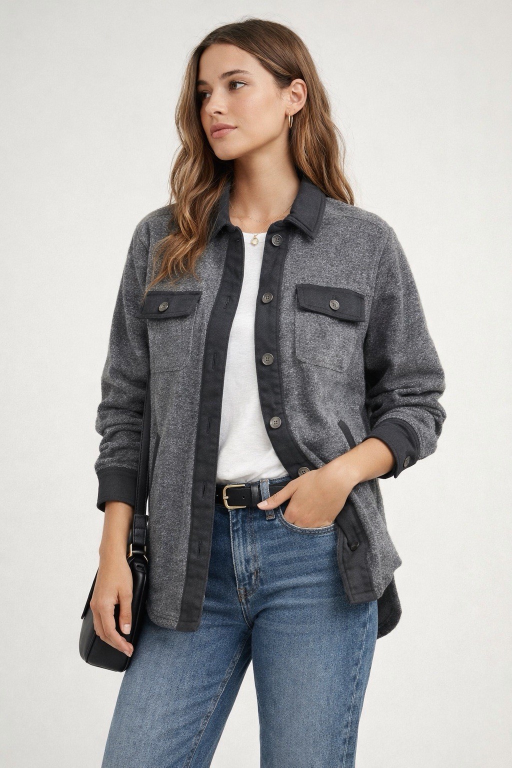 Gray Oversized Shacket Jacket Cozy Distressed Wom… - image 1