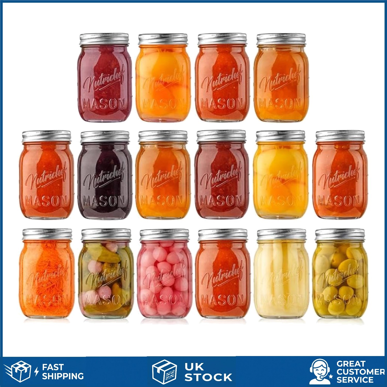 Convenient 450ml Mason Jar Set – 16 Clear Airtight Containers for Everyday Use