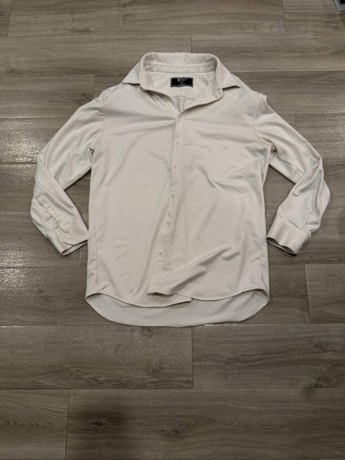 BYLT Basics Executive Stretch Long Sleeve Button Down Light White Mens L Comfort