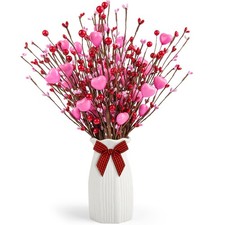 6 Pack Valentine  s Day Picks Artificial Berry Flower Stems Picks with Pink He...