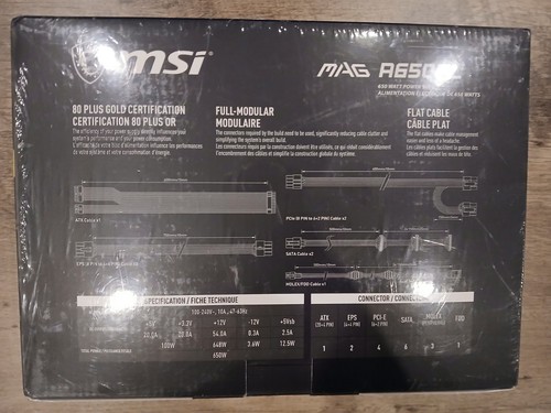 Msi MAG A650GL 650 Watt Power Supply Full Modular 80 Plus Gold - Photo 3/8