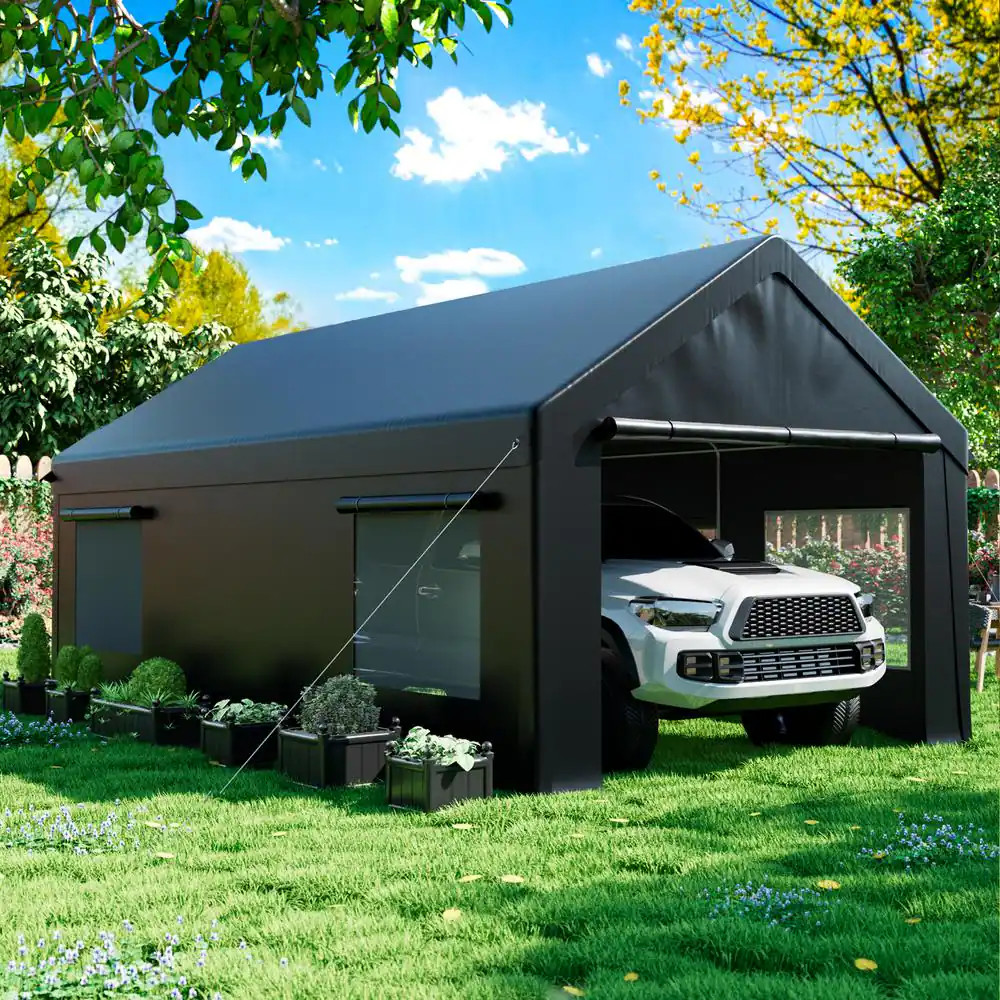 12 Ft. X 20 Ft. Heavy-Duty Portable Carport with Side-Opening Door, Roll-Up Wind
