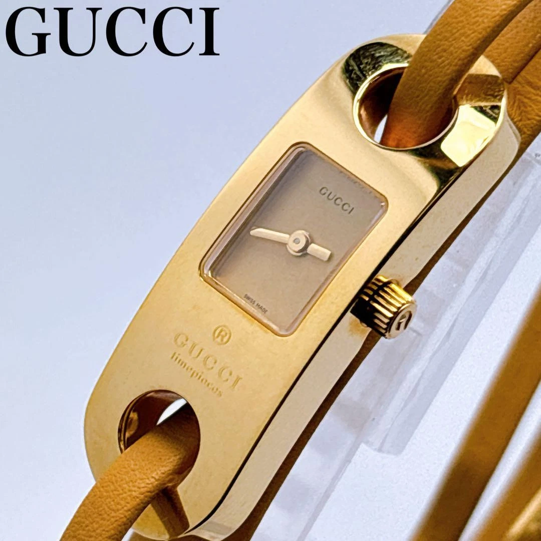 Orologio Gucci 6100L Bracciale Pelle Cammello Oro Funzionante Autentico 2 8 in