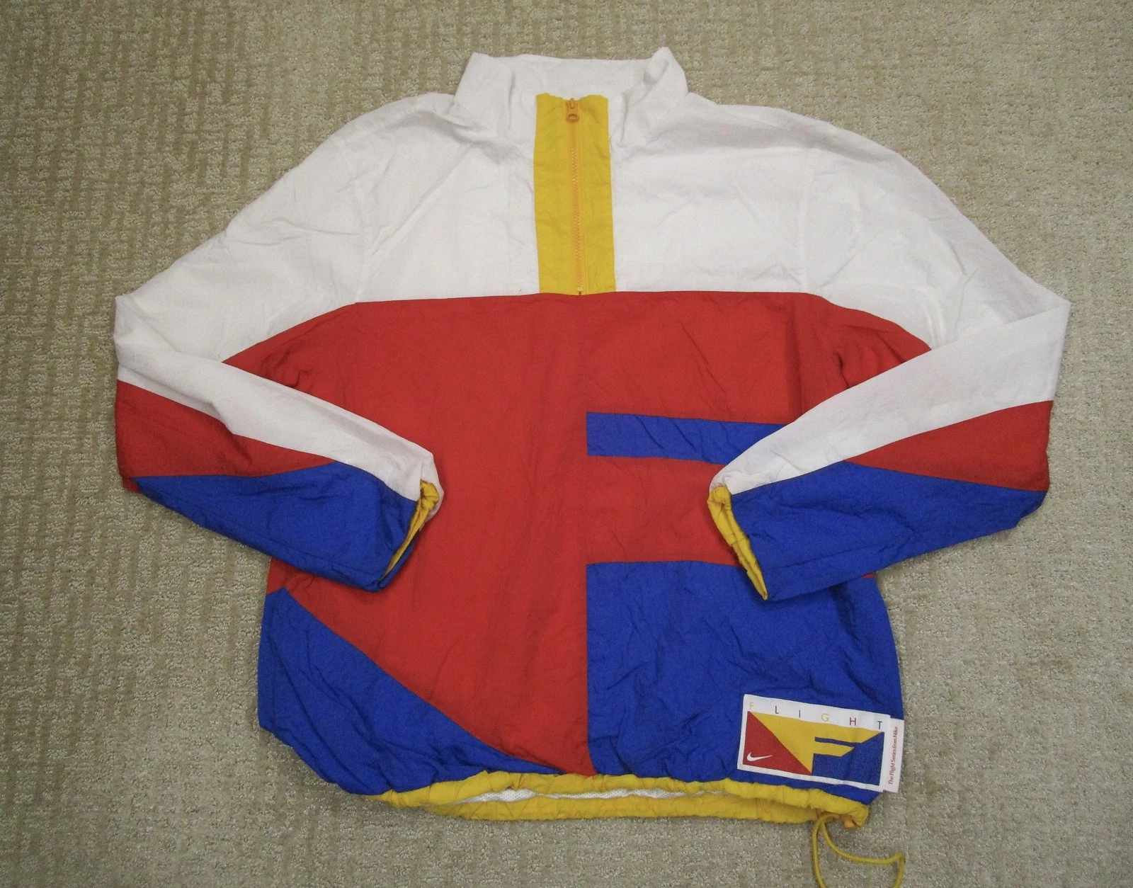 Nike Flight Series Jacket Men Medium Red White Colorblock Half Zip Windbreaker