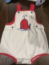 3-6M VINTAGE Unisex Baby White/Red Sleeveless Romper One-Piece Button Whale