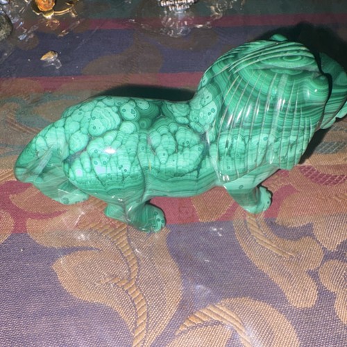 Malachite Carved Lion Figurine Collectible Decorative Sculpture for Home Decor