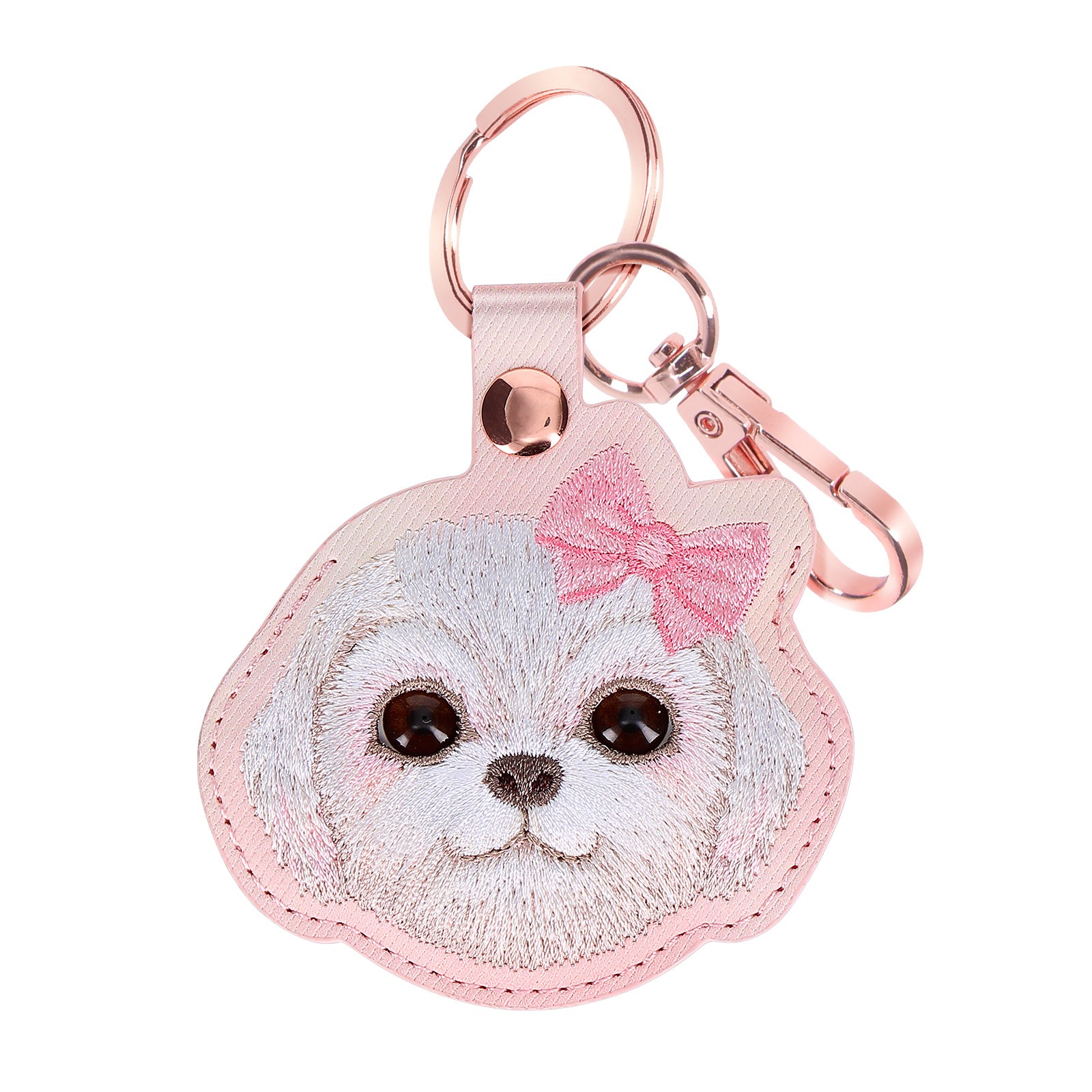 Porte-clés AirTag motif Bichon rose pour retrouver votre sac