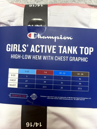 Champion Active Tank Top Girls Size 14/16 White Graphic High Low Hem Pullover - Picture 6 of 6