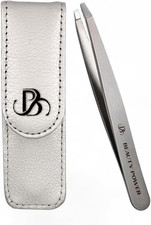 Professional Tweezers in Case - Slant, Durable Lightweight German Stainless Stee