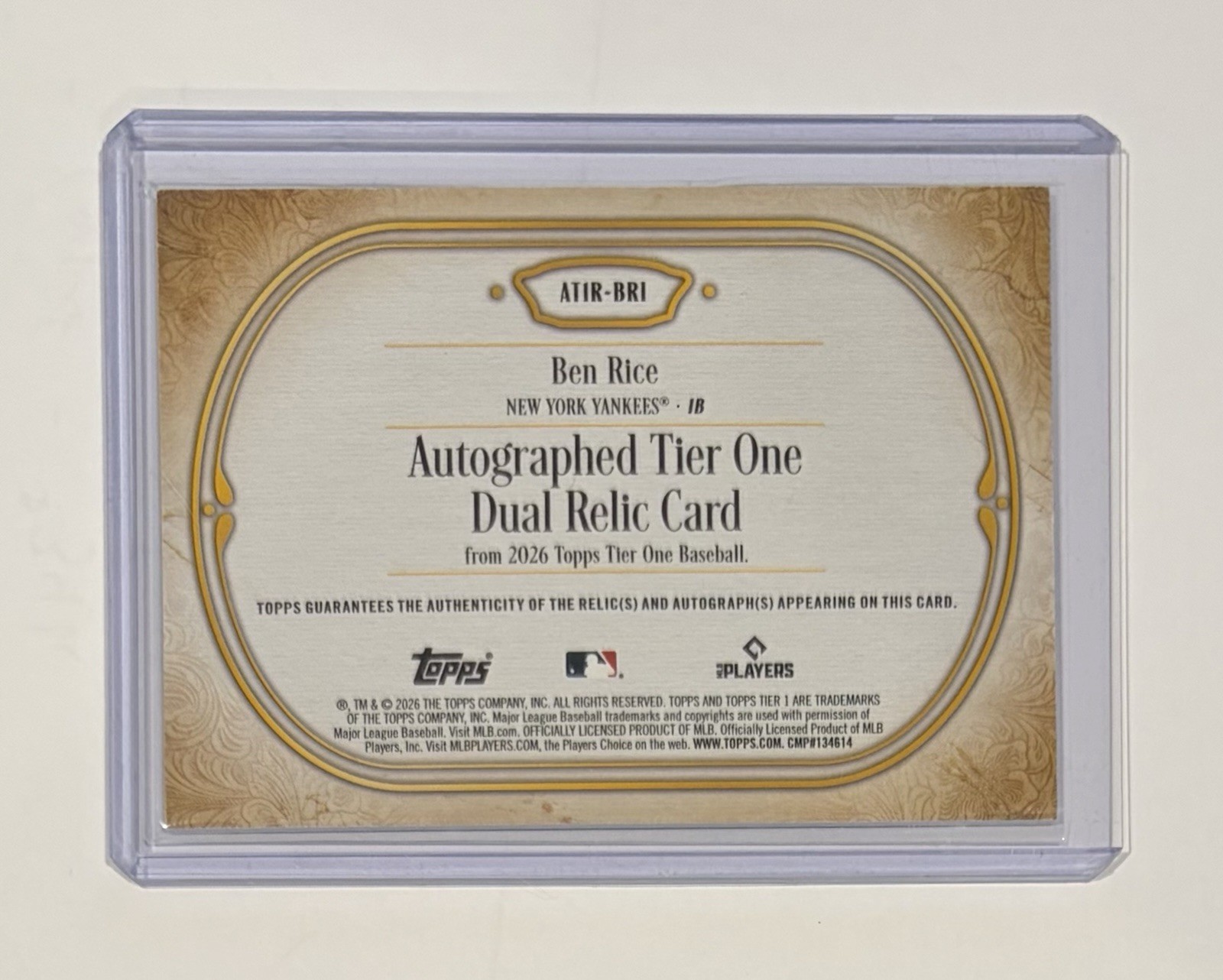 2026 Topps Tier One - Ben Rice Game Used Dual Patch Auto Blue /99 - Yankees🔥 view 2