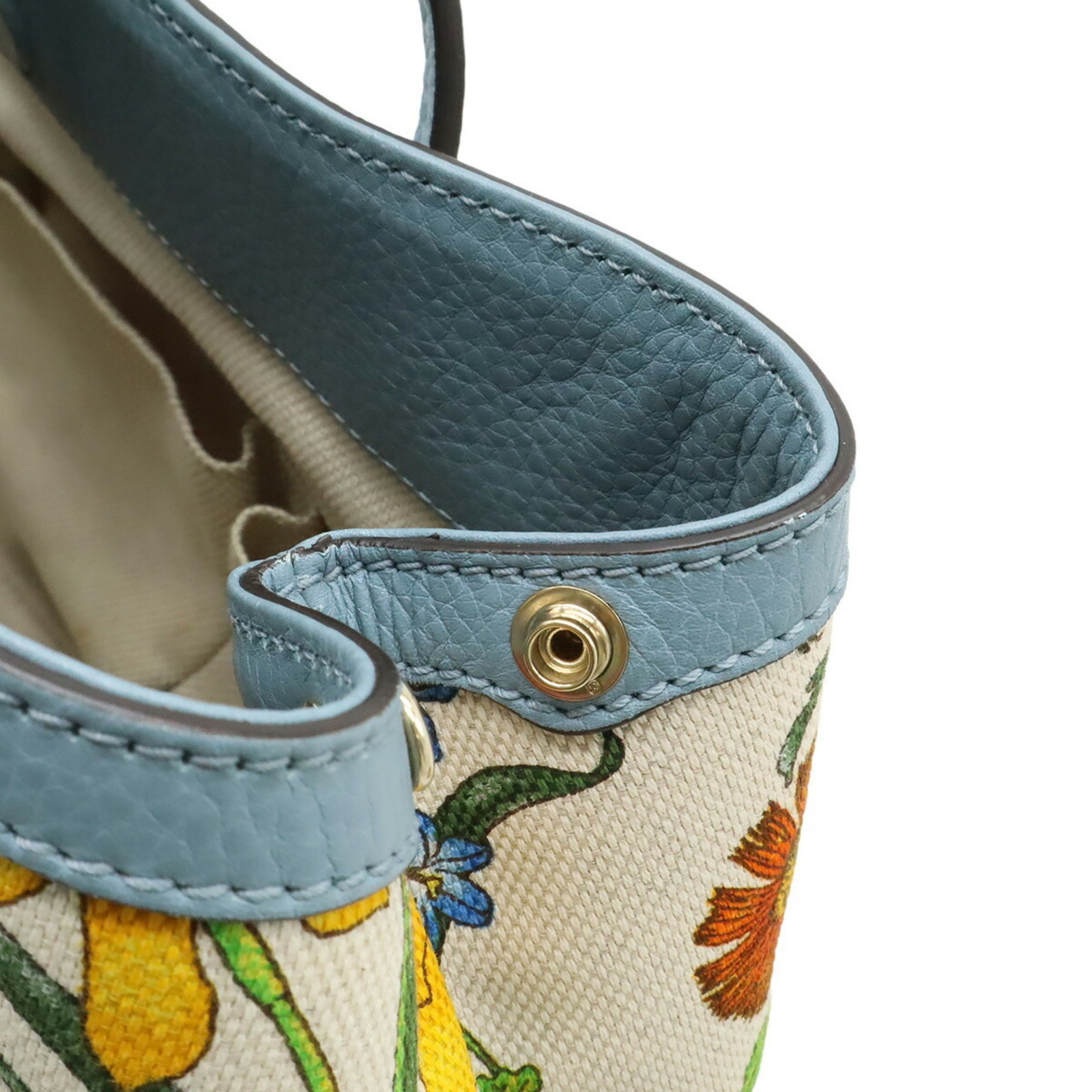 GUCCI Flora Tote Bag Shoulder Canvas Leather Light Blue 50th Anniv... GZl1fd4r thumbnail 8