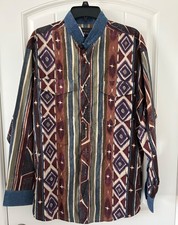 Vintage Panhandle Slim Shirt Men's L 16 1/2 Aztec Western Striped Made In Usa