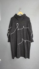 Monsoon Charcoal Grey Abstract Line Art Knit Sweater Dress Turtleneck Collar XL