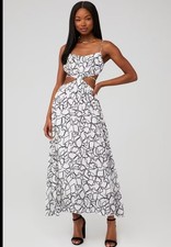 ASTR The Label Sanger Abstract Print Black & White Patterned  Maxi DRESS Size M