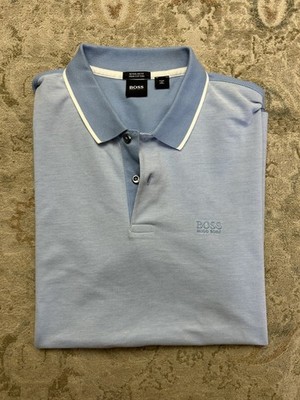 BOSS Hugo Boss Men's Paddy Polo Shirt Blue Cotton Regular Fit Size Medium L