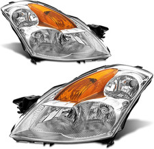 2007-2009 Nissan Altima Sedan Headlight Assembly Pair Chrome Amber Reflector