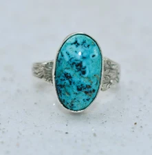 Kingman Turquoise Sterling Silver Spoon Ring by Ryan Schoolfield Size 7-3/4