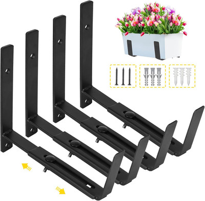 Window Box Brackets, 4 Pack Adjustable Heavy Duty Wall Mount Flower Box Holder (