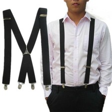 Mens X-Back 2" Adjustable Elastic Braces Suspenders w/ Heavy Duty Metal Clips