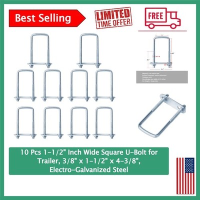 Durable Electro-Galvanized Square U-Bolts for Trailers & Plumbing   10 Pack