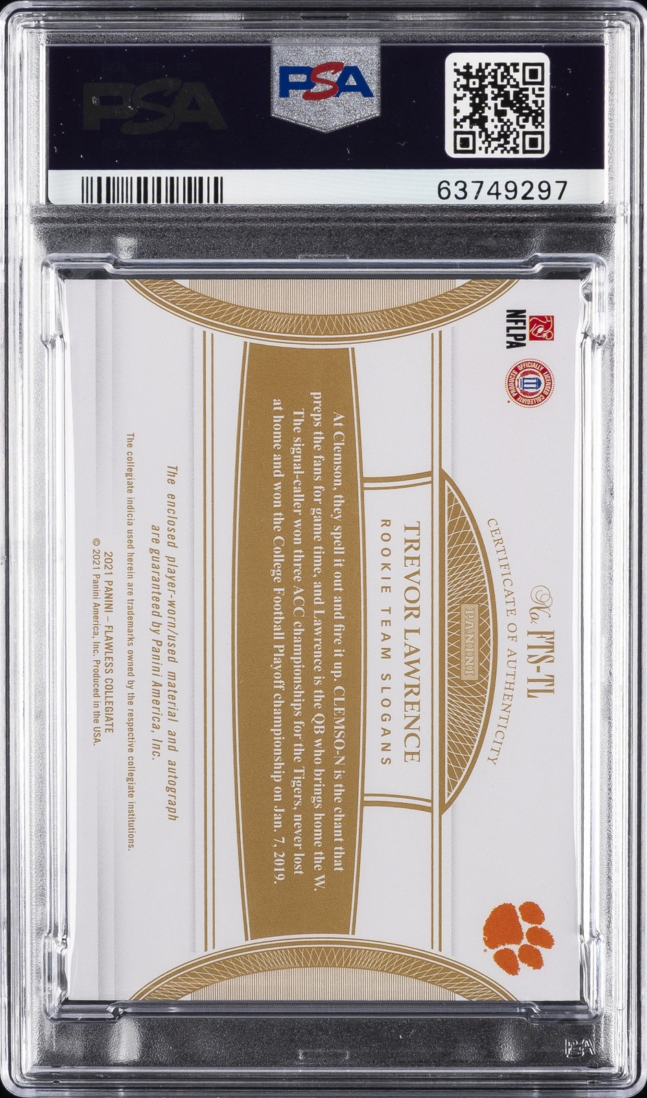 2021 PANINI FLAWLESS COLLEGIATE #TL TREVOR LAWRENCE RC 10/25 PSA 10 DNA AUTO 9 view 2