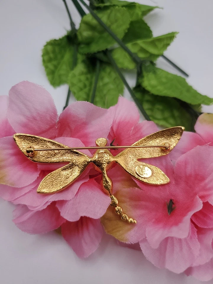 Broche Libélula Vintage KJL Avon 3" Tono Dorado Estrás Cuerpo Kenneth J Lane Foto 3 de 4