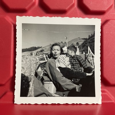 Woman Making Faces While Holding Daughter 3 1/2 x 3 1/2 Photograph Vintage 1950s