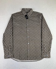 Express Shirt Mens Medium Brown Geometric Stretch Long Sleeve Button Up NEW