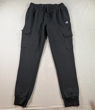 Champion Powerblend Fleece Joggers Mens Large Black Cargo Tapered P59387