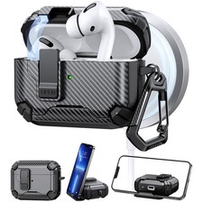 For Apple Airpods 5th/4th Gen/Pro 3/2 Magnetic Case with Stand Keychain Locking