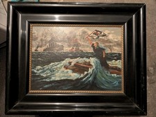 Der Letzte Mann Antikes Ölgemälde 1. WK Deutsche Kriegsmarine nach Hans Bohrdt