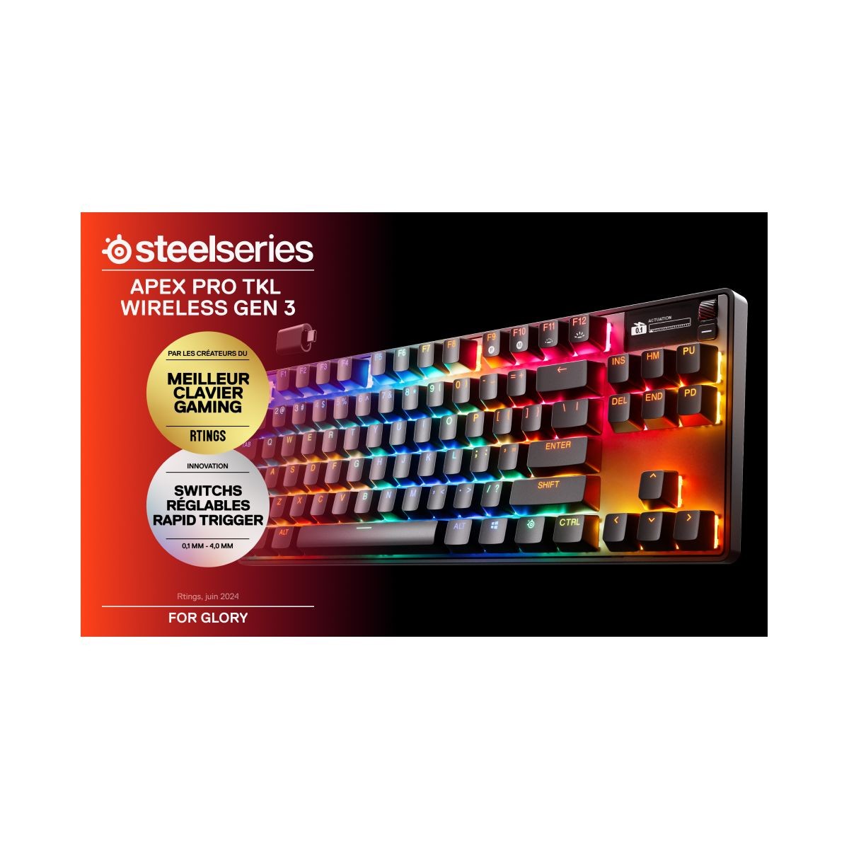 Clavier gamer sans fil SteelSeries Apex Pro TKL avec switchs OmniPoint 3.0 - 2