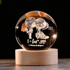 3D Couple Crystal Ball Valentines Gifts for Her 2.36 Engraved Glass Couple Sp...