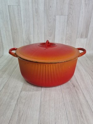 Rare Vintage 60's 70's Le Creuset Rare Volcanic Orange Ribbed Cocotte Enamelled