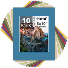 10 Pack 11x14 Mixed Colors White Core Picture Mats for 8x10 Photos Matboard