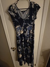 Chaps Blue And Cream Floral Print Maxi Dress Size S