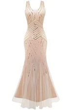 1920s Womens Bodycon Sequin Mermaid Maxi Dress, Large