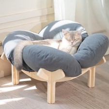 Elevated Cat Bed Wooden with Cushion Fluffy Pet Couch Sofa for Indoor Cats Ra...