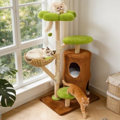 55.91  Tall Vivid Green Cat Tower for Indoor Cat, Kitty Play Center w/ Top Perch