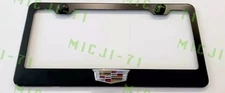 3D Cadillac Crest Emblem Matte Black Stainless Steel License Plate Frame W/ Caps